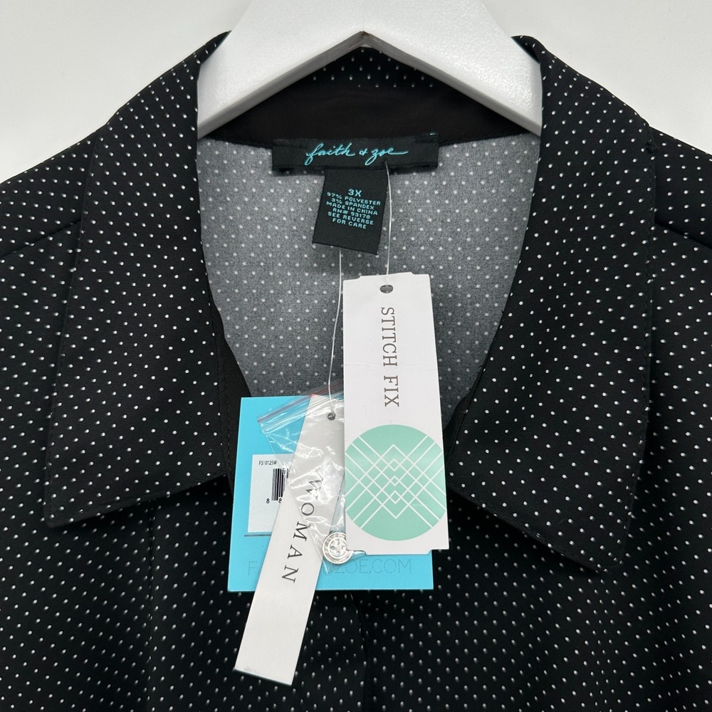 Faith‎ & Zoe Tunic Top Shirt 3X Stretch Button Up Dark Academia Polka Dot New - Picture 9 of 12
